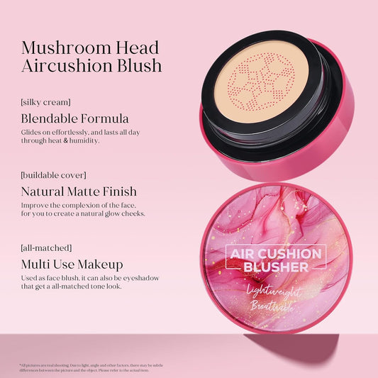 Kyda Air Cushion Blush, Mushroom Head Air Cushion Blusher, Natural Glow Liquid Blusher For Cheeks And Eyes, Buildable Matte Coverage, Lightweight Blendable, Silky Cream Blush Makeup, 04 Cameo Brown