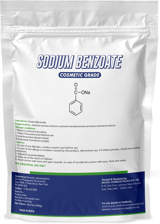 Sodium Benzoate Cosmetic Grade (454 Gm), For Skin Care, Hair Care Products, Fragrance Ingredient - Bulk Preservative, Paraben Free Preservative