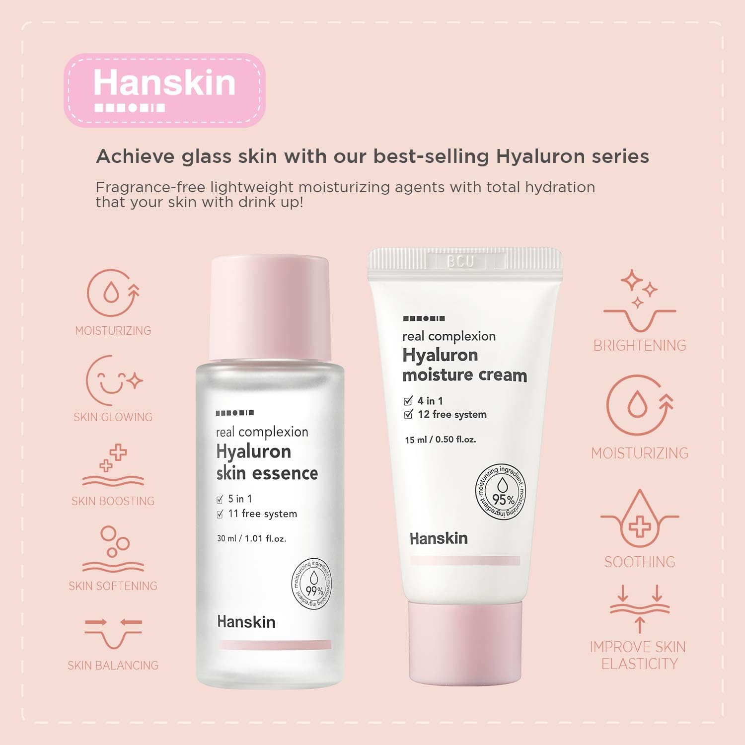 Hanskin Glass Skin On The Go Set, Essential Travel Skincare Set For Glowing Skin On The Plane, Cleansing Oil Skin Essence And Moisturiser [Set Of 4/30 Ml Each]