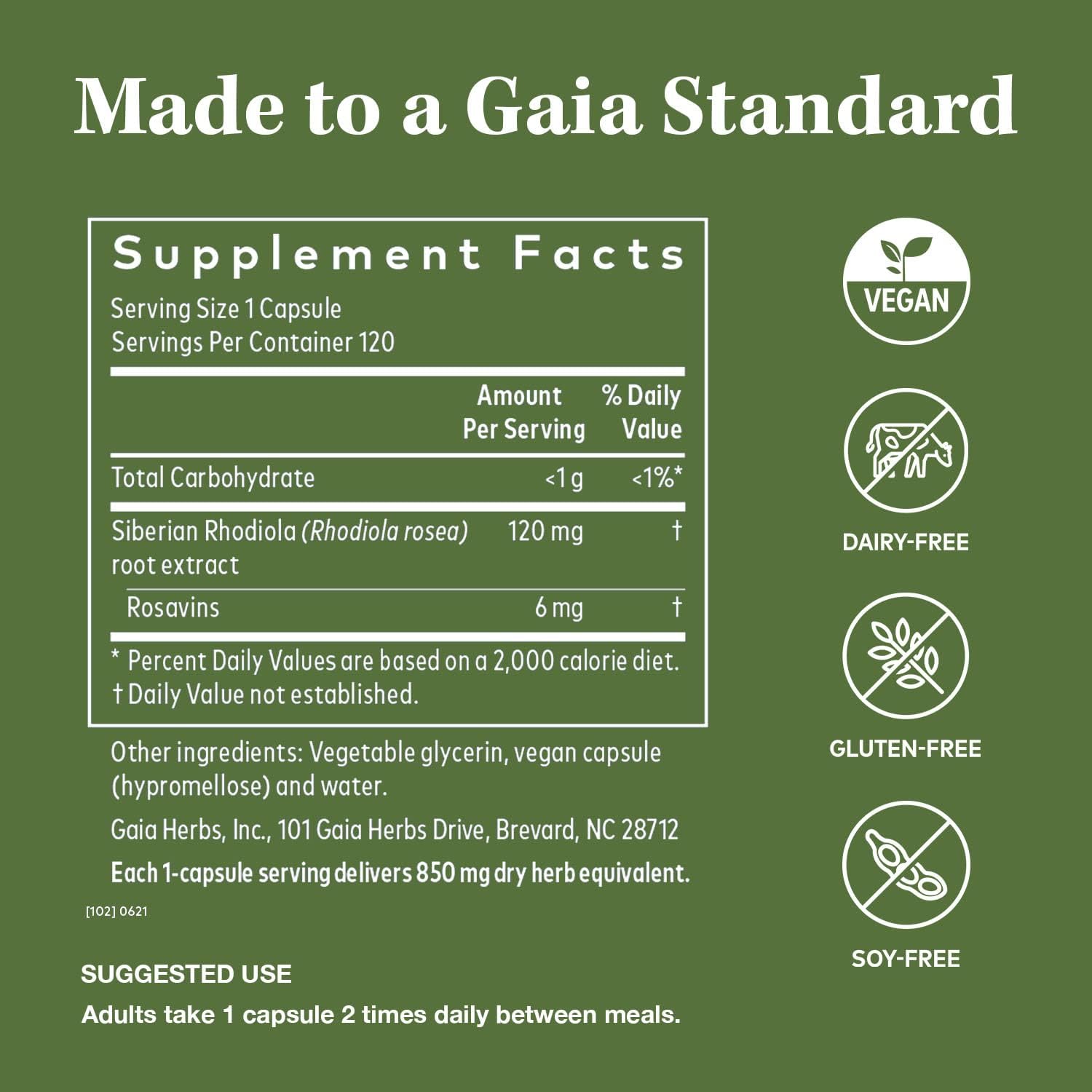 Gaia Herbs Rhodiola Rosea - Stress Support Supplement Traditionally for Supporting Healthy Stamina and Endurance - with Siberian Rhodiola Root Extract - 60 Vegan Liq Phyto-Capsules (30-Day Supply)