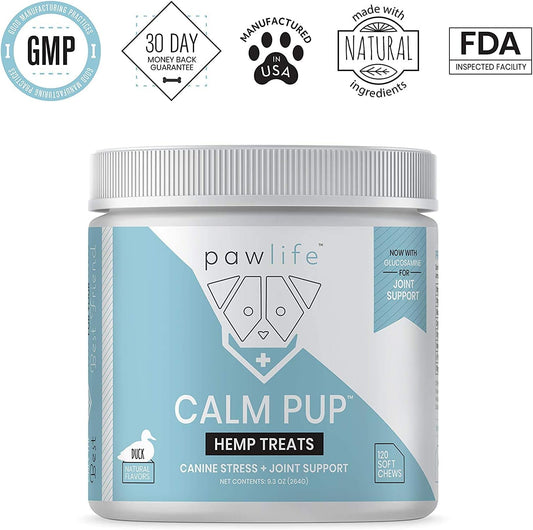 Organic Hemp Oil Infused Calming Chews for Dogs Anxiety - Dogs Essentials for Relief from Travel, Thunder, Separation, Barking, and Fireworks, Joint Pain, Arthritis, Pain Support Calm Pup