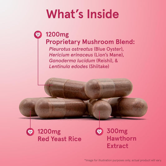 Jarrow Formulas Cardiovascular Optimizer With Lion'S Mane, Reishi, Shiitake, And Blue Oyster Mushrooms, Dietary Supplement With Red Yeast Rice And Hawthorn Leaf, 120 Veggie Capsules, 30 Day Supply