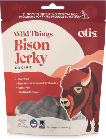 Otis Bison Jerky For Dogs | Protein Packed, Pasture-Raised, Grass-Fed Bison Jerky Dog Treats Healthy Dog Treats - Wild Things | 4 Ounce Bag