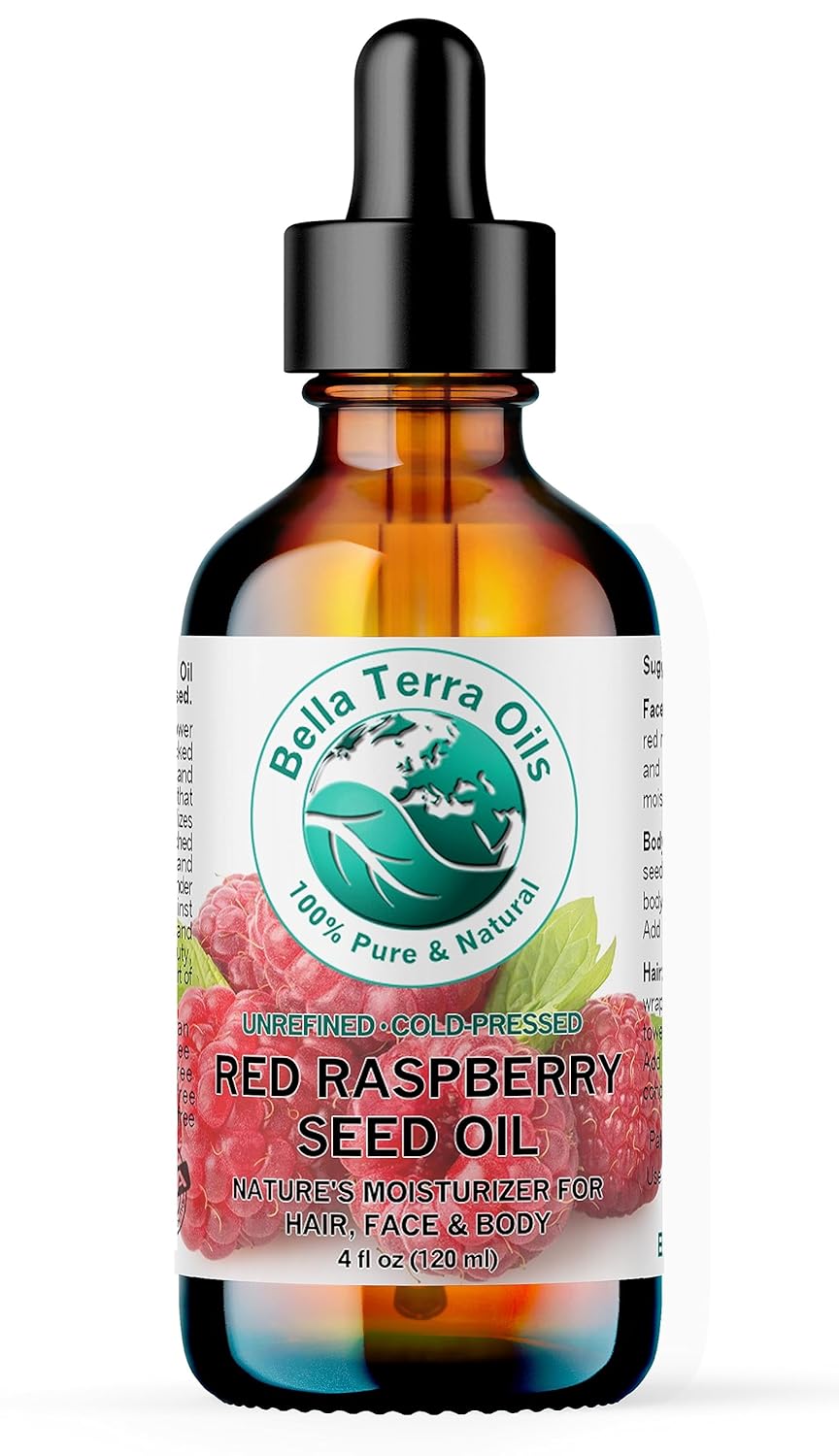 Bella Terra Oils - Red Raspberry Seed Oil 4 oz - Packed with Ellagic Acid & Vitamin A, Embrace the Nutrient-Rich Essence of Raspberry Seed for Skin