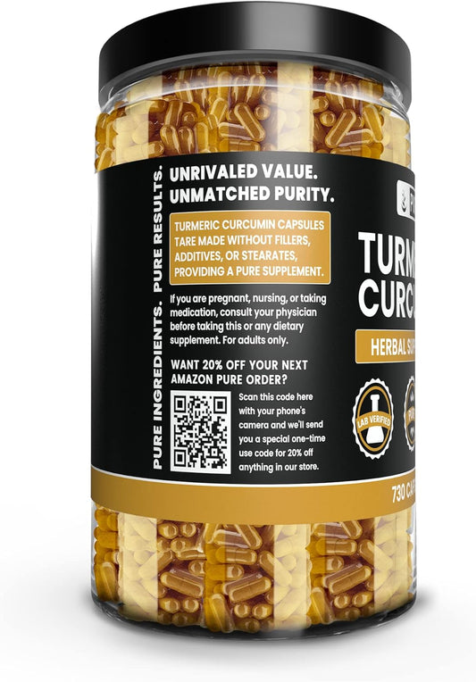 Pure Original Ingredients Turmeric Curcumin 730 Capsules No Magnesium Or Rice Fillers, Always Pure, Lab Verified