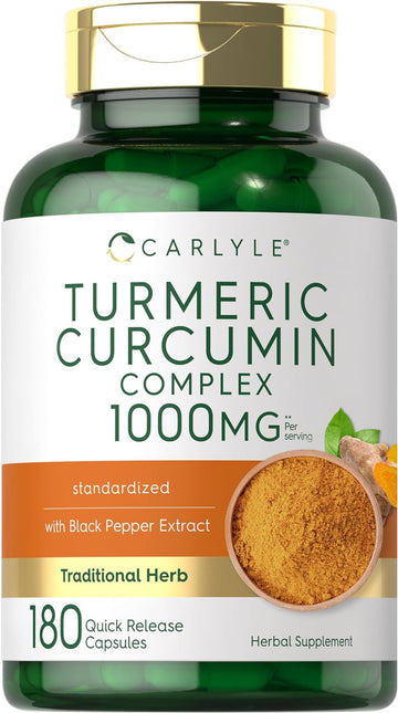 Carlyle Turmeric Curcumin With Black Pepper 1000Mg | 180 Capsules | Turmeric Complex Supplement | Non-Gmo, Gluten Free