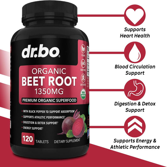 Organic Beet Root Capsules Supplements - 1350mg Beetroot Powder Extract Pills, Organic Beet Root Powder Supplement, Super Nitric Oxide Beets, High Circulation Beet Vitamins Support - 120 Beet Tablets