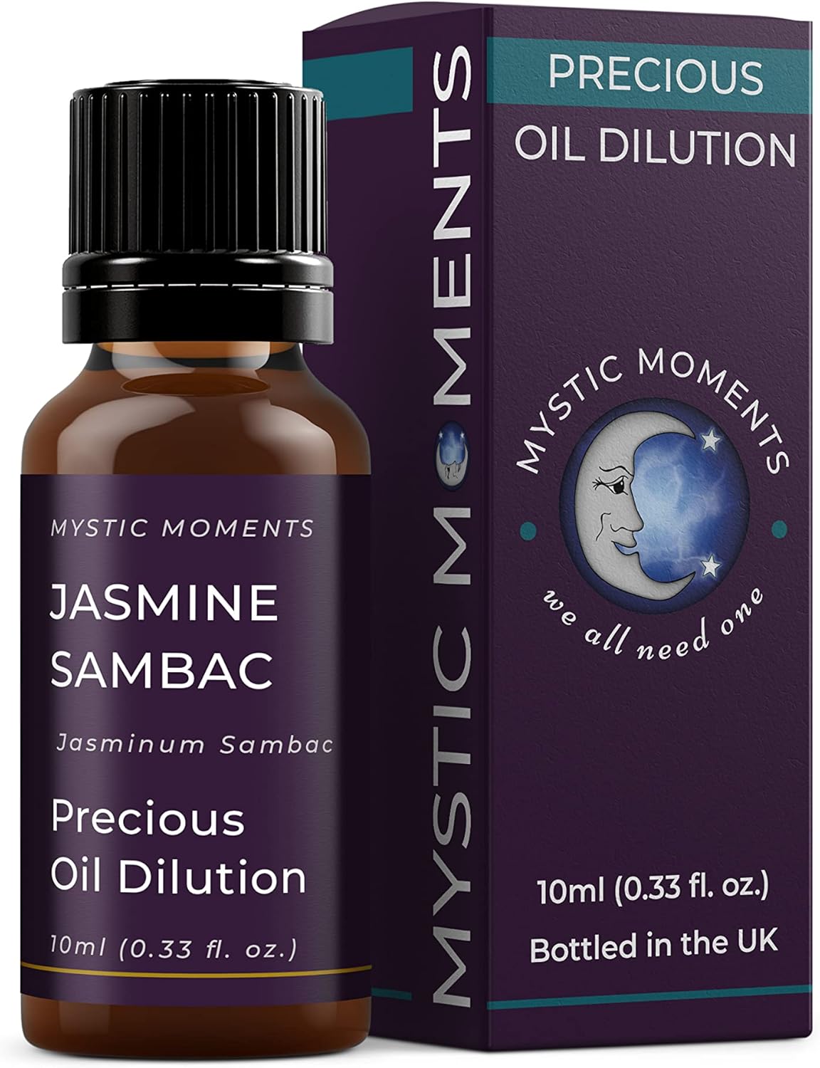 Mystic Moments | Jasmine Sambac Absolute Precious Oil Dilution 10ml 3% Jojoba Blend Perfect for Massage, Skincare, Beauty and Aromatherapy