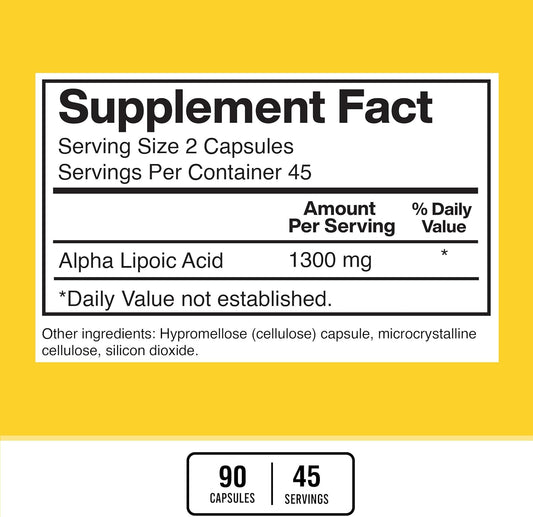 American Standard Supplements Alpha Lipoic Acid 1300Mg Per Serving - Vegan, Gluten Free, Non-Gmo, 90 Capsules, 45 Servings