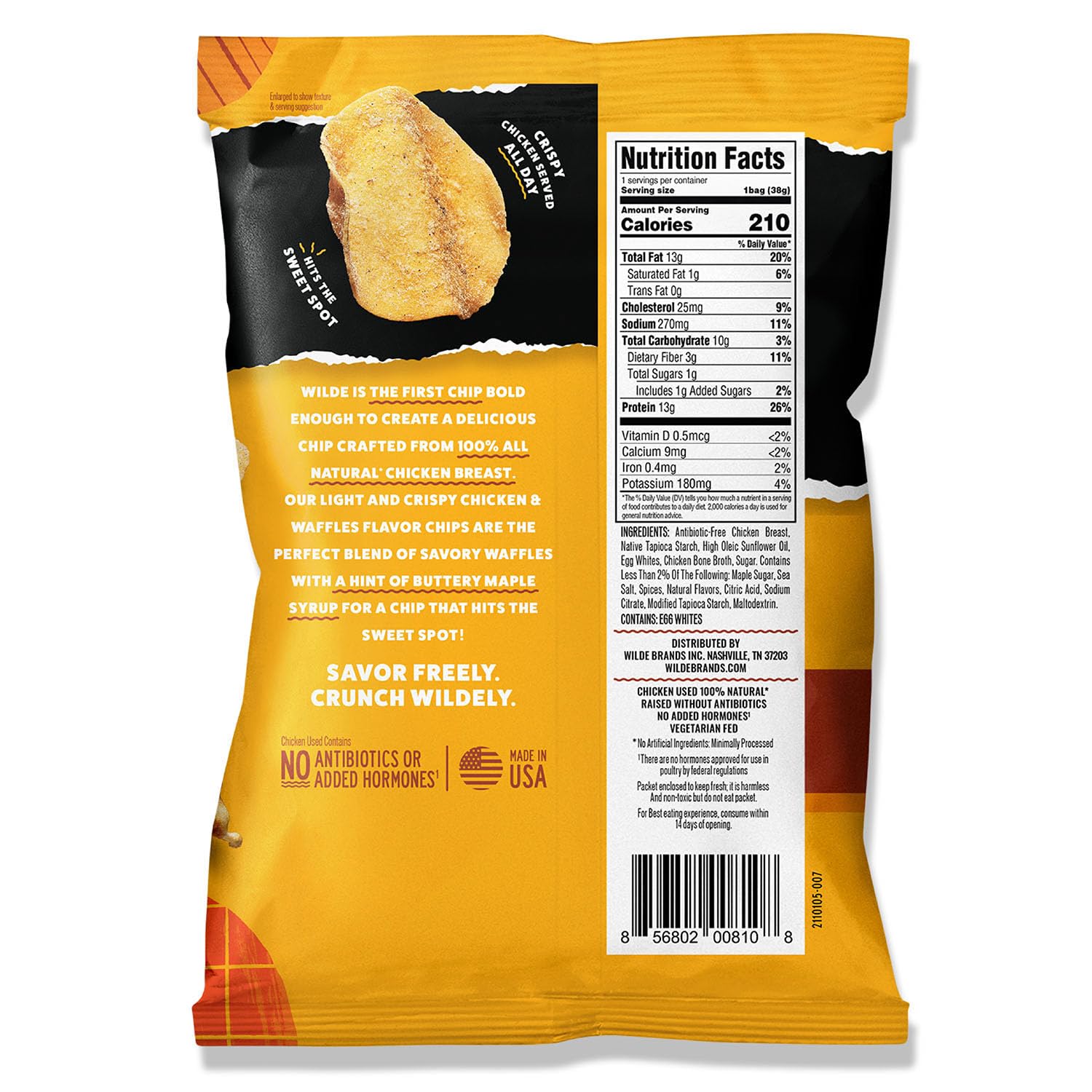 Wilde Chicken & Waffles Protein Chips, Thin And Crispy, High Protein, Keto, Made With Real Ingredients, 1.34Oz Bags (Pack Of 8)