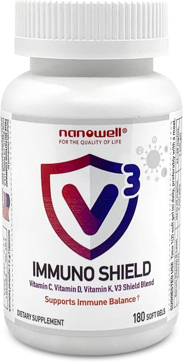 V3 Immuno Shield - Immune Support Supplement With Vitamin C, Vitamin D3, Vitamin K Complex, And Zinc - 180 Softgels, 180 Day Supply