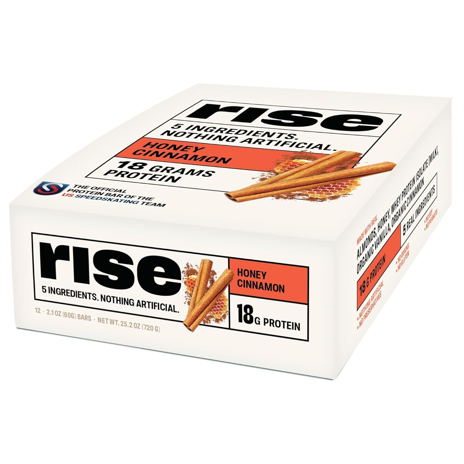 Rise Whey Protein Bars - Honey Cinnamon | Breakfast Bar & Protein Snack 18G Protein 4G Fiber Just 5 Whole Food Ingredients Gluten-Free Soy Free