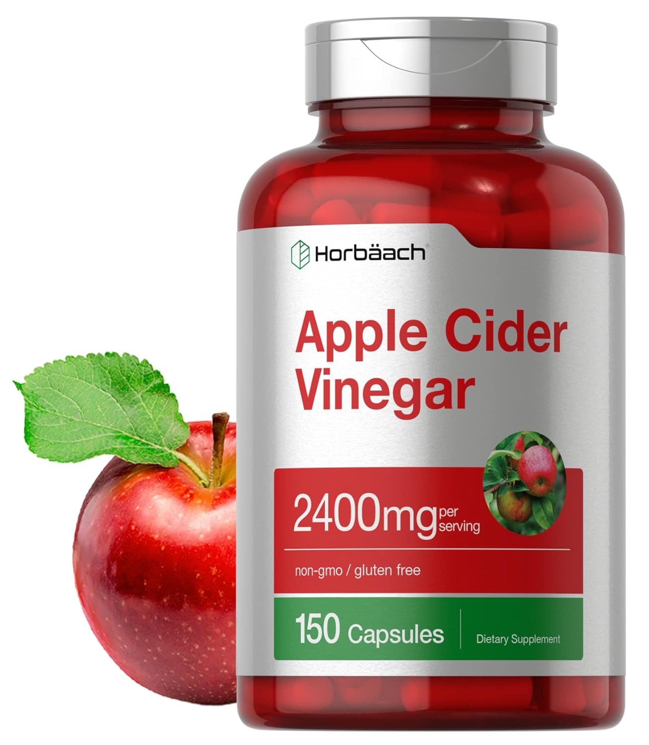 Horbäach Apple Cider Vinegar Capsules | 2400Mg | 150 Count | Non-Gmo, Gluten Free Supplement