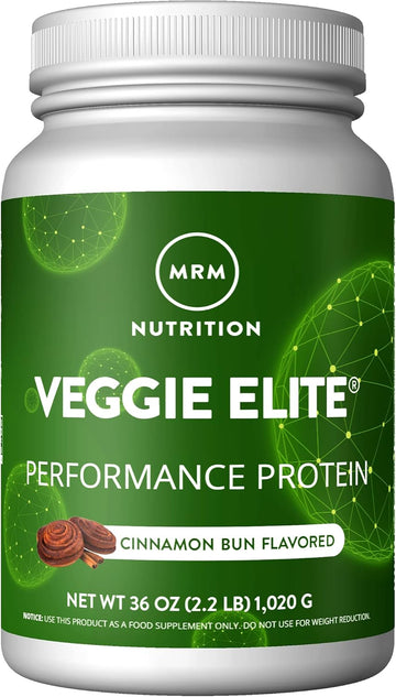 Mrm Nutrition Veggie Elite Performance Protein | Cinnamon Bun Flavored| Plant-Based Protein| Easy To Digest | With Bcaas| Vegan + Gluten-Free | Clinically Tested| Digestive Enzymes | 30 Servings