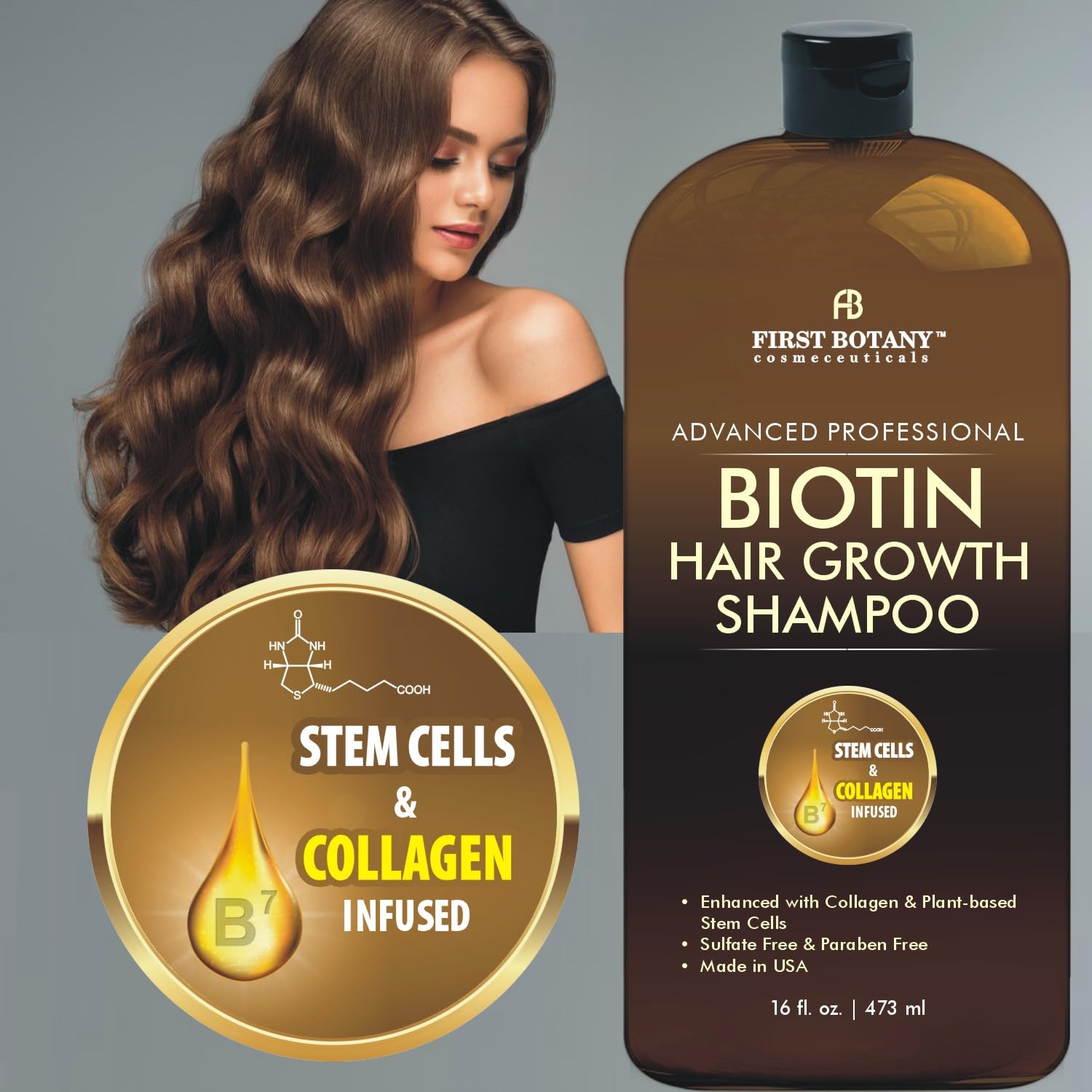 Hair Regrowth and Anti Hair Loss Shampoo 16 fl oz, with DHT blockers, Collagen & Stem Cells- Daily Hydrating, Detoxifying, Volumizing Shampoo For Men and Women : Beauty & Personal Care