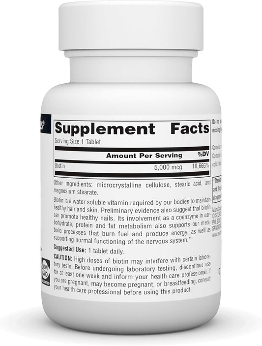 Source Naturals Biotin 5,000mcg Maximum Strength Biotin Deficiency Supplement - 120 Tablets