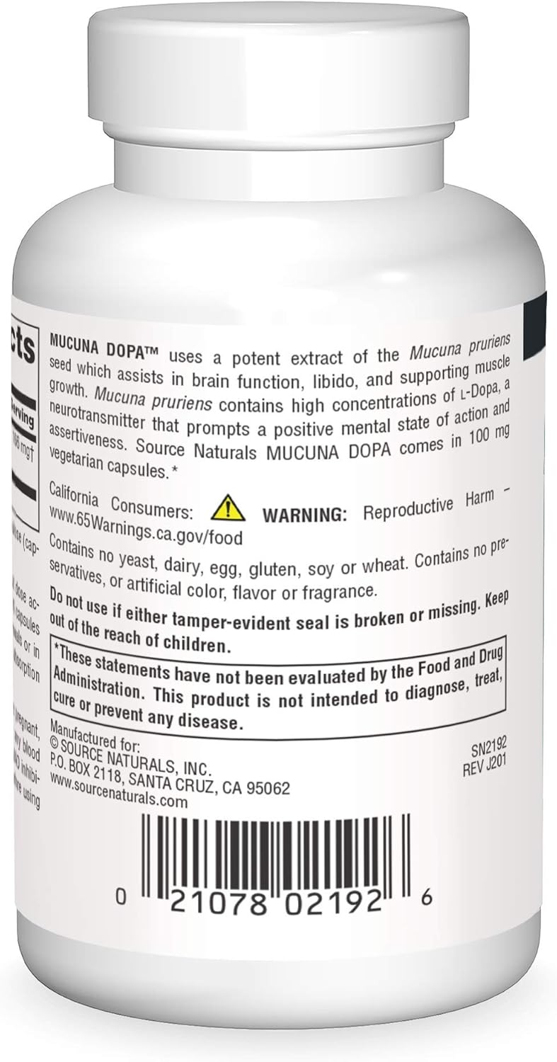 Source Naturals Mucuna Dopa 100 mg for Mood & Performance - 120 Vegetarian Capsules