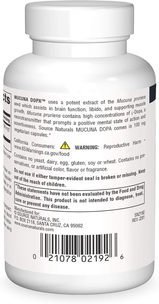 Source Naturals Mucuna Dopa 100 mg for Mood & Performance - 120 Vegetarian Capsules