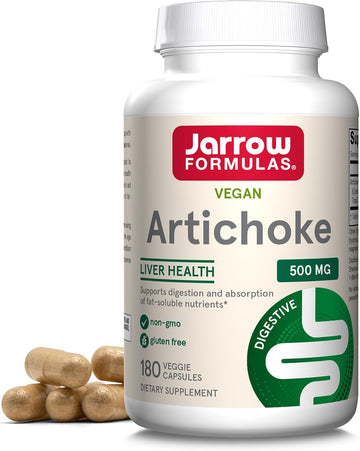 Jarrow Formulas Artichoke 500 mg, Dietary Supplement for Liver Health and Digestion Support, 180 Veggie Capsules, 180 Day Supply