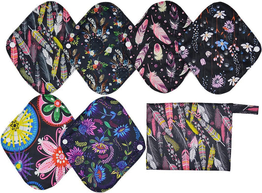 7pcs Set 1pc Mini Wet Bag +6pcs 8 Inch Cloth Mama Cloth/Menstrual Pads/Reusable Sanitary Pads/Panty Liners