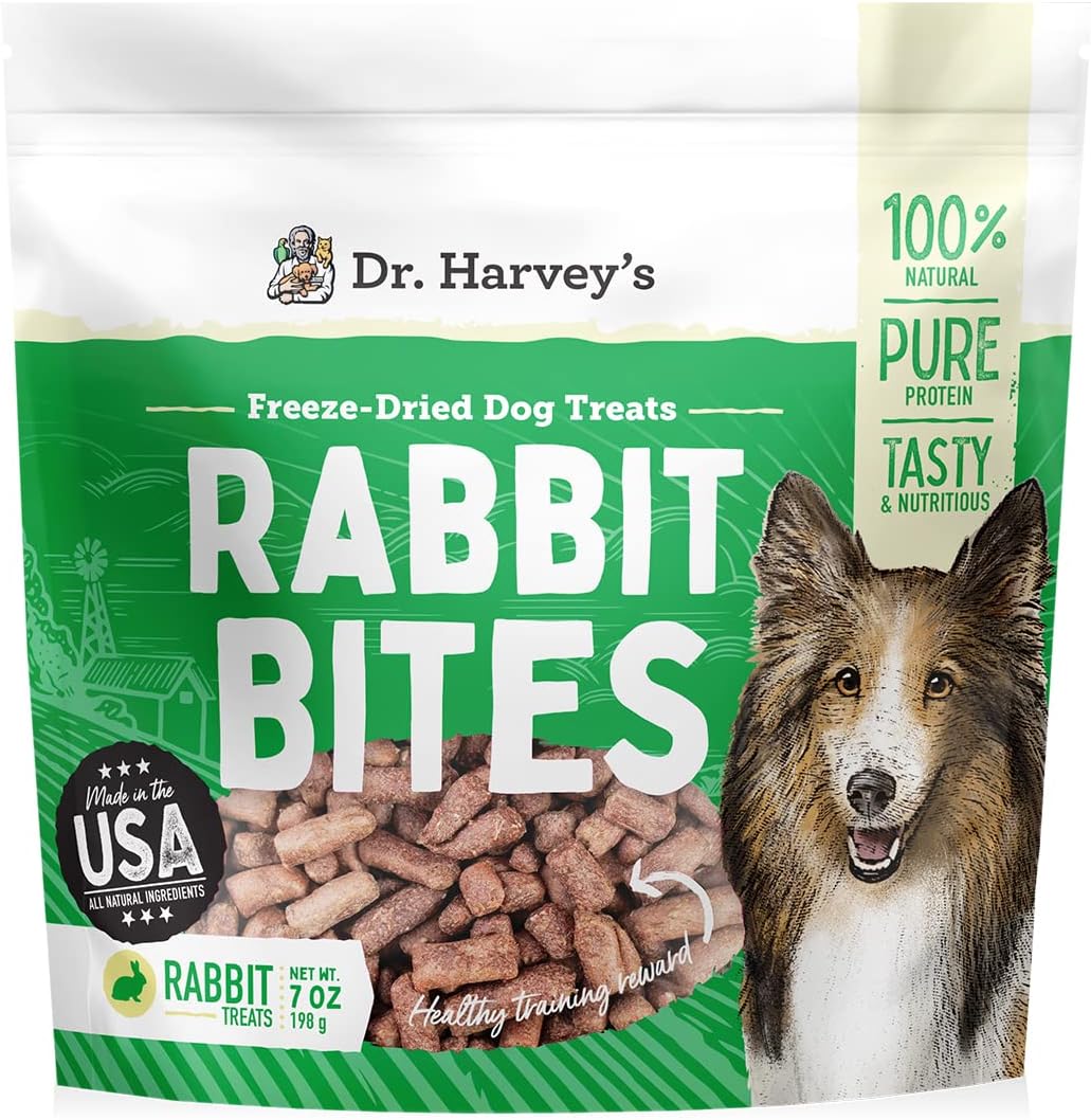 Dr. Harvey'S Rabbit Bites Freeze Dried Dog Training Treats With Rabbit Meat For Dogs, 7 Ounces (1 Pack)