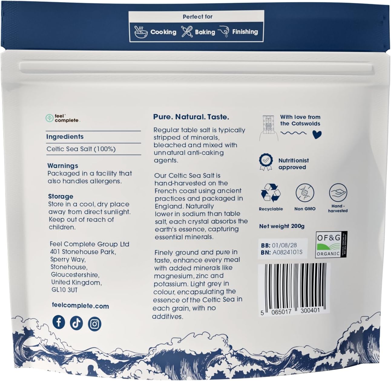 Feel Complete - 200g Fine & Dry Celtic Salt – No Grinding Needed – Organic Approved, 82 Essential Minerals – Healthy Celtic Sea Salt Organic Alternative to Table Salt : Amazon.co.uk: Grocery