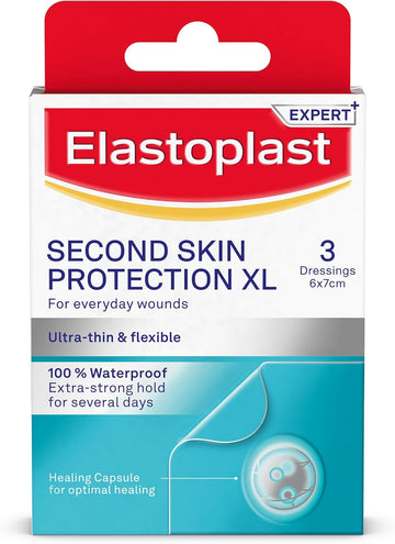 Elastoplast Second Skin Protection Faster Healing Xl Dressings (3 Patches), Hydrocolloid Dressings With Advanced And Flexible Protection And Faster Wound Healing, Ultra-Thin And Waterproof