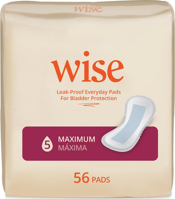 Wise Incontinence Pads For Women Maximum Absorbency, Bladder Leakage & Odor Control Liner Pad, Long Length, 56 Counts (2 Pack Of 28)