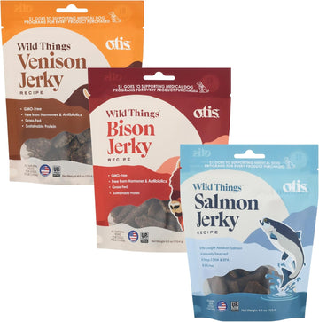 Otis Unique Protein Jerky Bundle For Dogs | Venison, Bison, Alaskan Salmon Jerky, Protein Packed, Pasture-Raised, Grass-Fed | 4 Ounce Bag