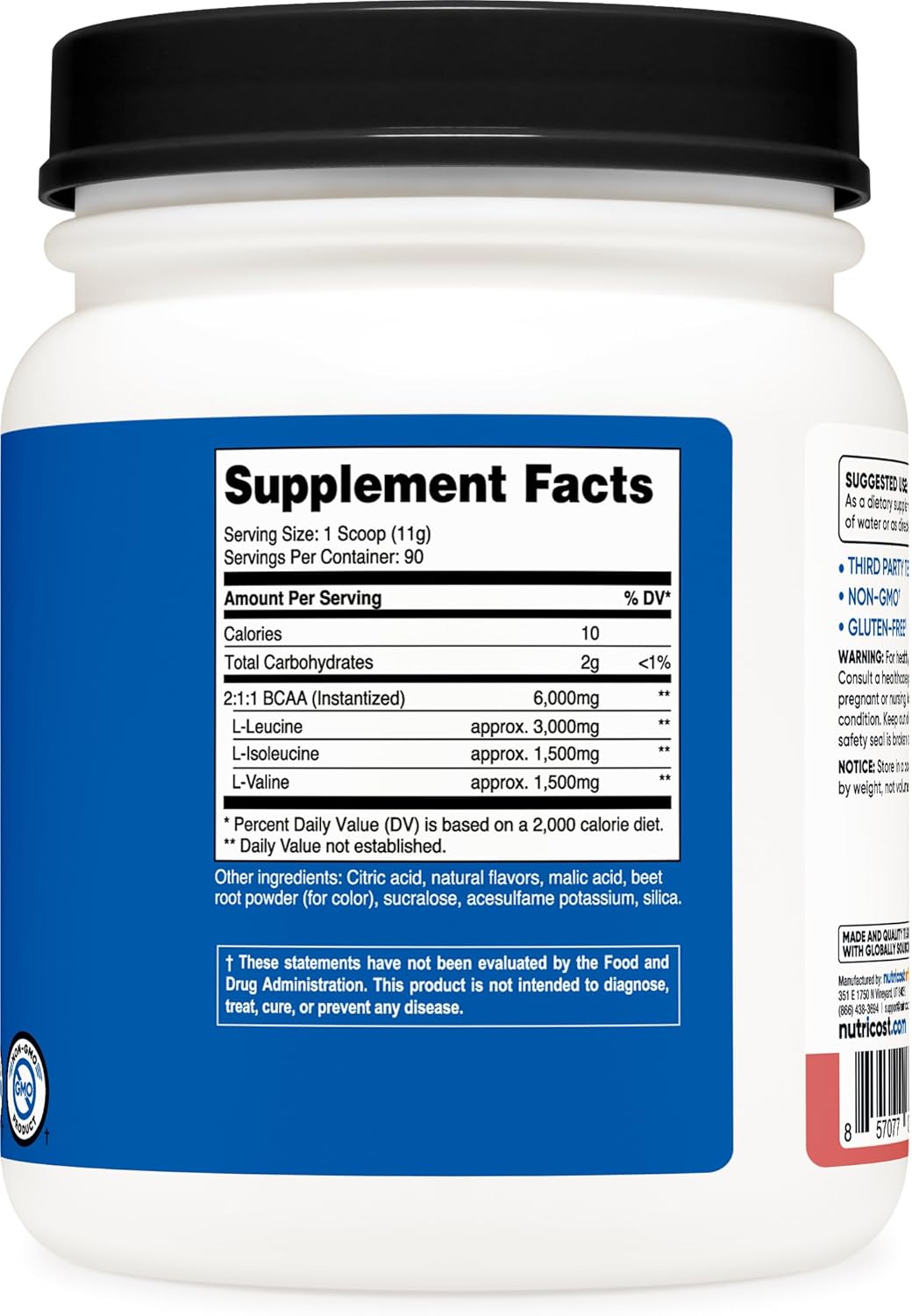 Nutricost BCAA Powder 2:1:1 (Raspberry Lemonade, 90 Servings) : Health & Household