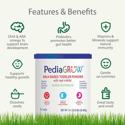 Toddler Nutritional Milk Powder, Made In France With Grass-Fed Milk, Dha & Iron, Natural Prebiotics For Growth & Immune Support, Non-Gmo, Gluten-Free, Toddler Nutritional Drink, Ages 1+ Years 2Pk