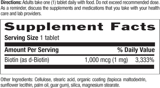 Country Life Biotin 1Mg Supports Healthy Hair, Skin & Nails, 100 Tablets, Certified Gluten Free, Certified Vegan, Certified Halal, Non-Gmo Verified