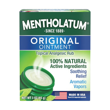 Mentholatum Original Vapor Chest Rub, Topical Analgesic Ointment, Vapors Soothe Nasal Passages & Relieve Chest And Muscle Aches Due To Cold & Cough, All-Natural Medicated Ingredients, 3.0 Oz