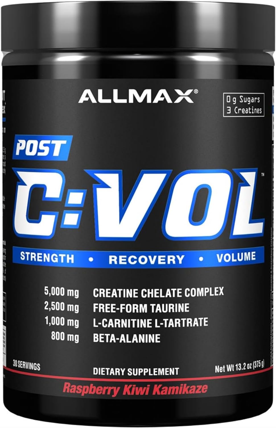 Allmax C:Vol, Raspberry Kiwi Kamikaze - 375 G - Post-Workout Formula - Promotes Strength, Recovery & Volume - With Creatine, Taurine & Beta Alanine - Sugar Free - 30 Servings