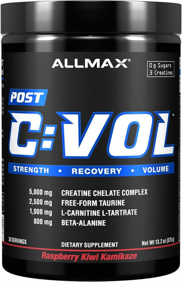 Allmax C:Vol, Raspberry Kiwi Kamikaze - 375 G - Post-Workout Formula - Promotes Strength, Recovery & Volume - With Creatine, Taurine & Beta Alanine - Sugar Free - 30 Servings