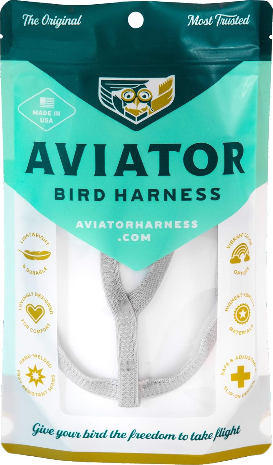 The AVIATOR Pet Bird Harness and Leash: Large Silver Made in America