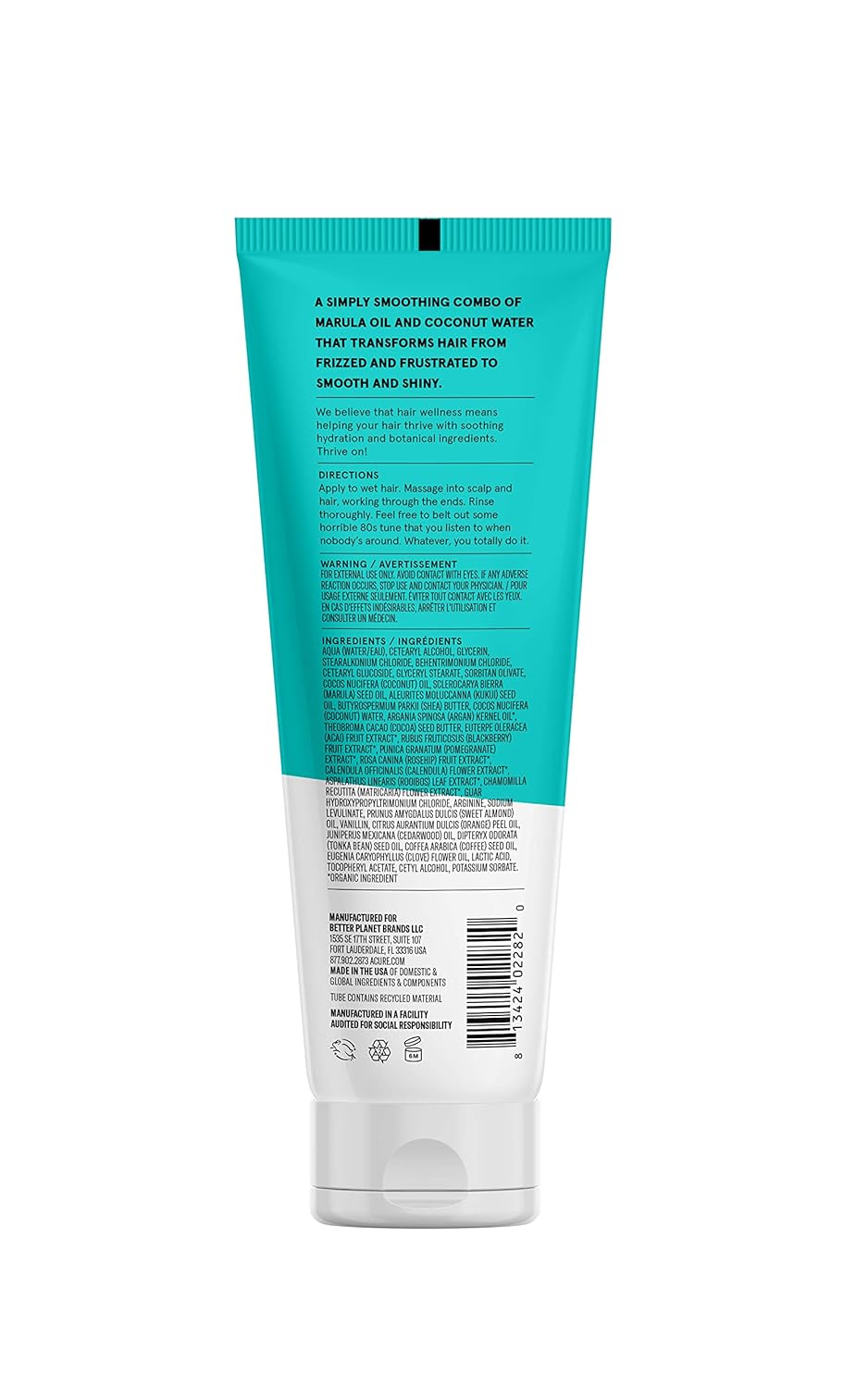 Acure Simply Smoothing Conditioner - & Marula Oil | 100% Vegan | Performance Driven Hair Care | Smooths & Reduces Frizz | White/Blue, Coconut Water, 8 Fl.Oz