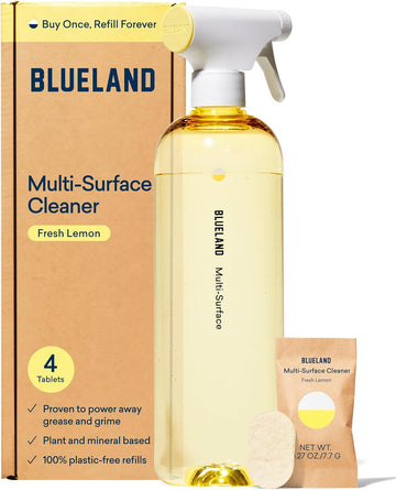 Blueland Multi-Surface All Purpose Cleaner | Spray Bottle With 4 Refill Tablets | Eco Friendly Products & Cleaning Supplies - Fresh Lemon Scent | Makes 4 X 24 Fl Oz Bottles (96 Fl Oz Total)