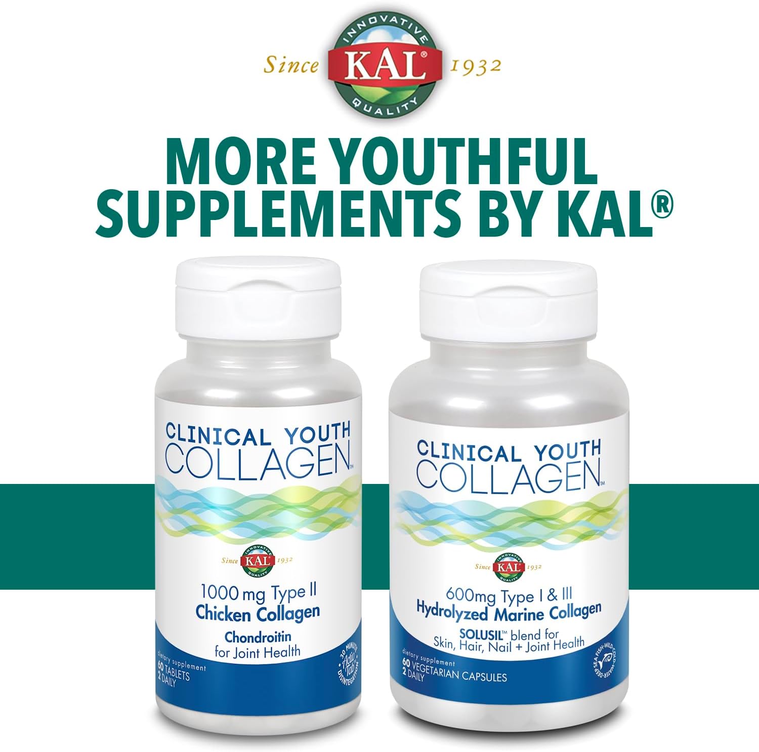 Kal Clinical Youth Collagen | Healthy Skin, Hair, Nail And Joint Support | Vitamin C | Natural Tangerine Flavor | 10.5Oz, 40 Serv. : Health & Household