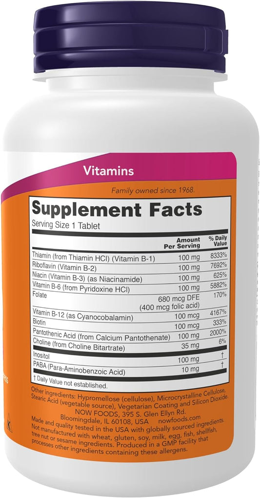 NOW Supplements, Vitamin B-100, Sustained Release, Energy Production*, Nervous System Health*, 100 Tablets