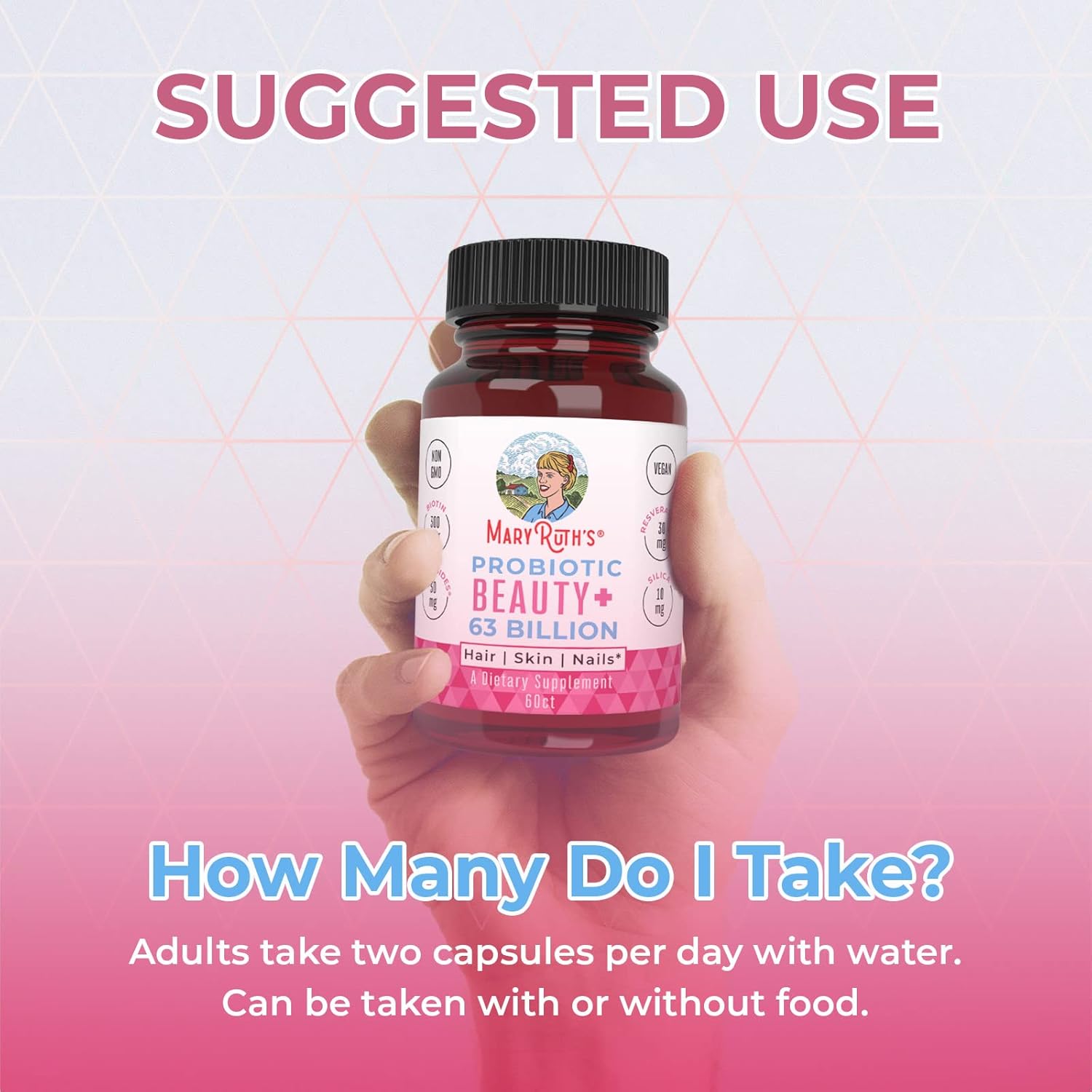 Probiotic Beauty Capsules by MaryRuth's | Collagen Boost | 1 Month Supply | Vegan Collagen & Probiotic Capsules for Hair, Skin, and Nails | with Biotin for Adults | Non-GMO | Gluten Free | 60 Count : Health & Household