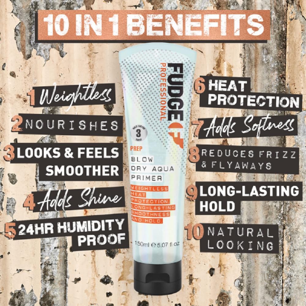 Fudge Professional Blow Dry Aqua Primer, Hyaluronic Acid, Heat Protection, Volumizing Results, 150 ml : Amazon.co.uk: Beauty