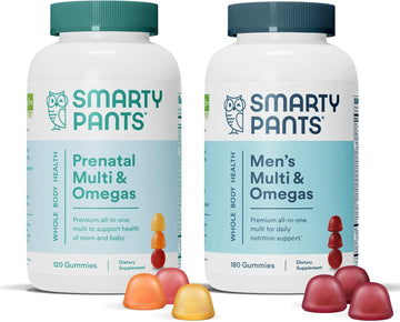 Smartypants Prenatal And Men'S Multivitamin Gummies Bundle: Omega 3 Fish Oil (Epa/Dha), Biotin, Methylfolate, Vitamin D3, C, Vitamin B12, B6, Vitamin A, K & Zinc For Immune Support (30 Day Supply)