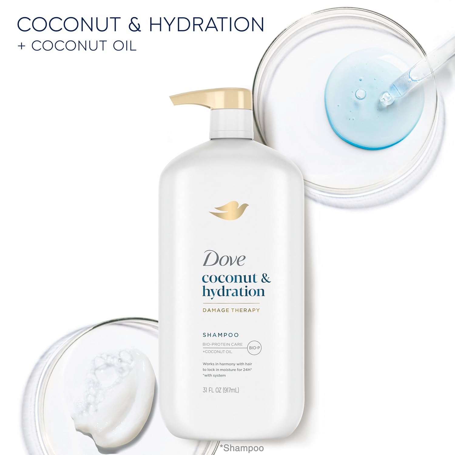 Dove Shampoo Coconut & Hydration Pack of 4 For Dry Hair Shampoo with Oil Blend of Coconut, Jojoba & Sweet Almond 31 oz : Everything Else