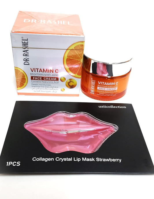 Vitamin C Face Cream - Hyaluronic Acid , Anti Aging And Collagen Moisturizer - 1.76 Oz + 1 Pcs Of Collagen Crystal Lip Mask Strawberry