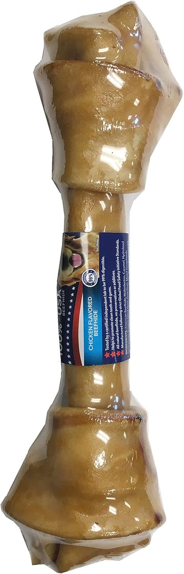 Pet Factory 100% Made In Usa Beefhide 12" Knotted Bone Dog Chew Treat - Chicken Flavor, 1 Count/1 Pack