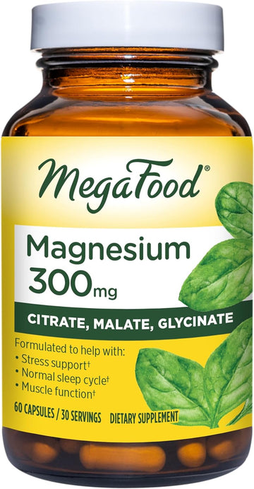 MegaFood Magnesium 300 mg - Highly absorbable blend of Magnesium Glycinate, Magnesium Citrate & Magnesium Malate to Help Support Heart, Nerve Health and Relaxation - 60 Capsules (30 Servings)
