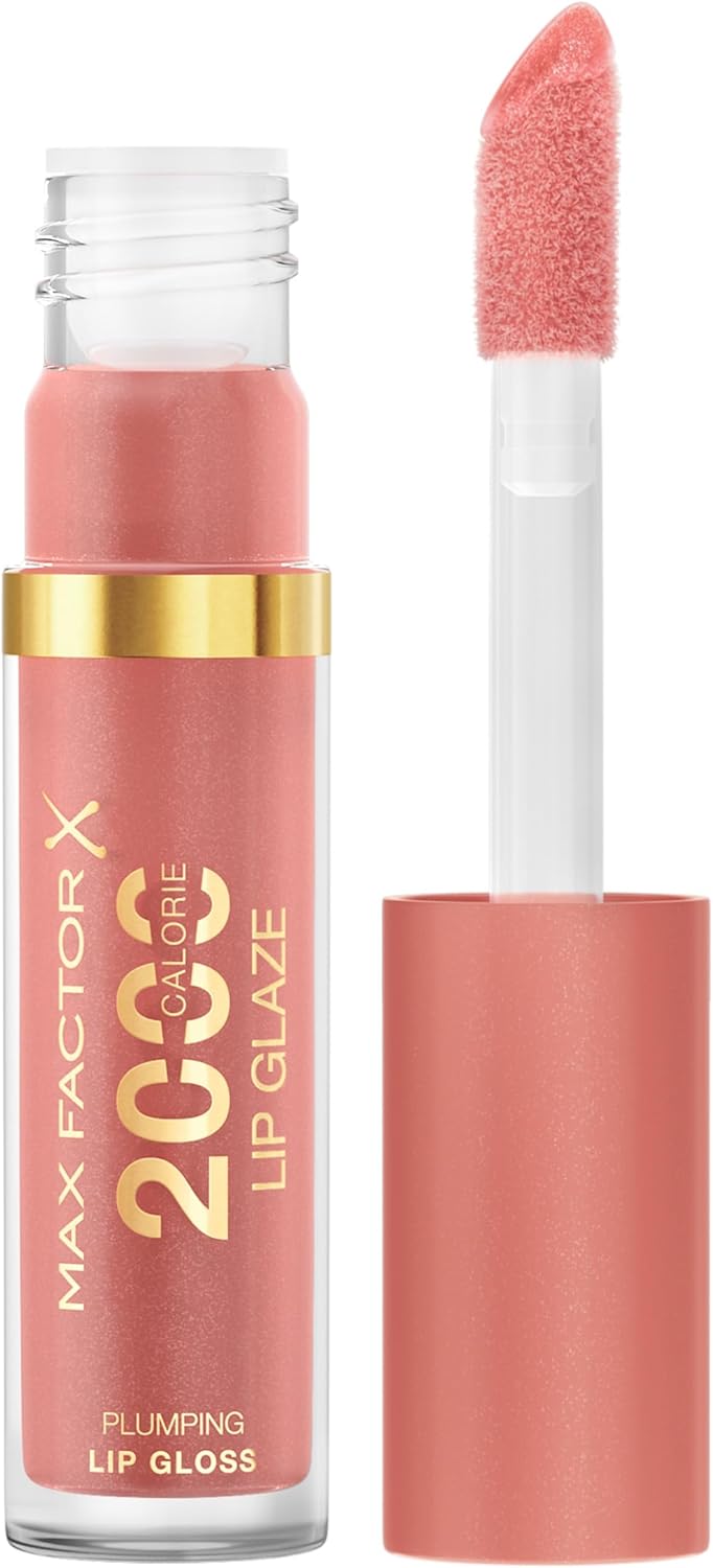 Max Factor 2000 Calorie Lip Glaze Pink Fizz, Full Shine Lip Gloss, Nourishing With Hyaluronic Acid & Squalane, Instant Plump, Non-Sticky, Vanilla-Milk Scent, Fuller Looking Lips
