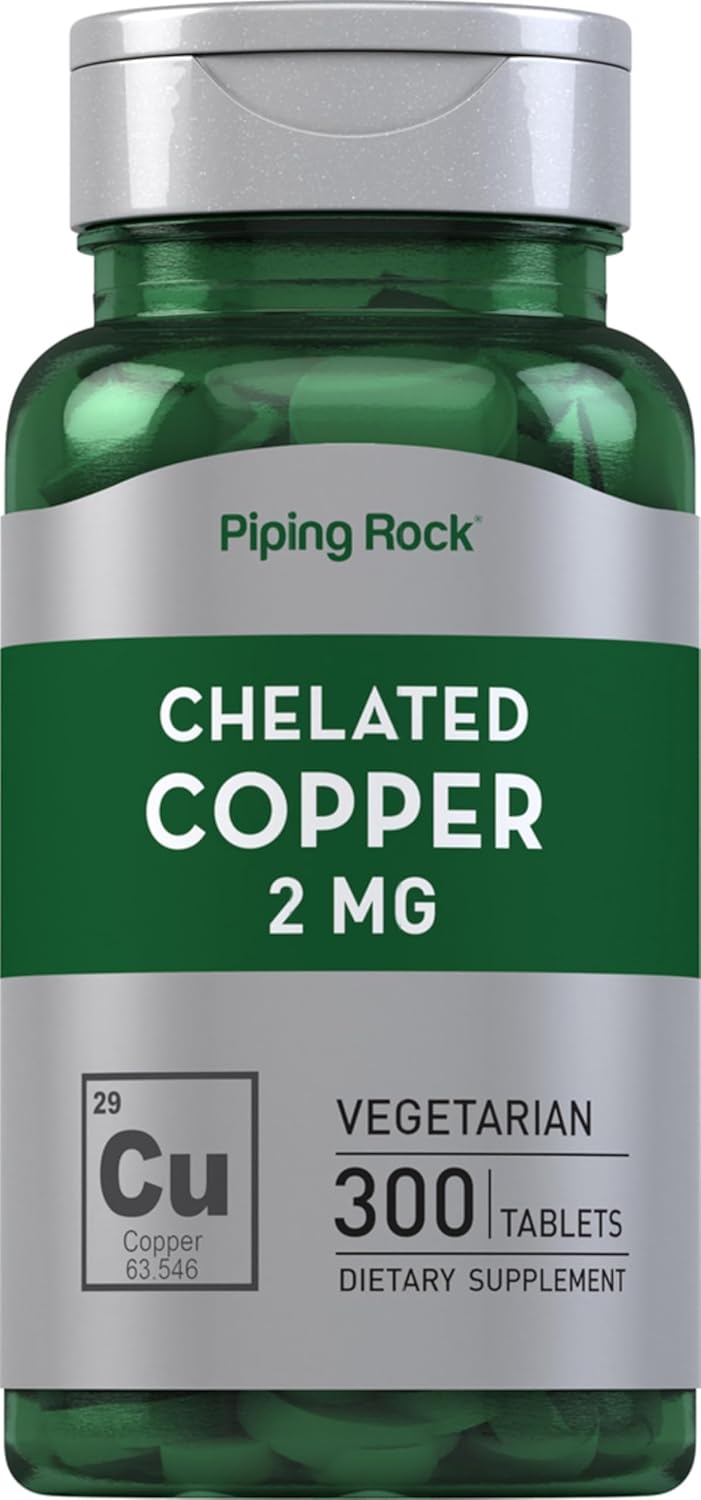 Piping Rock Chelated Copper 2 Mg Supplement | 300 Tablets | Vegetarian, Non-Gmo, Gluten Free