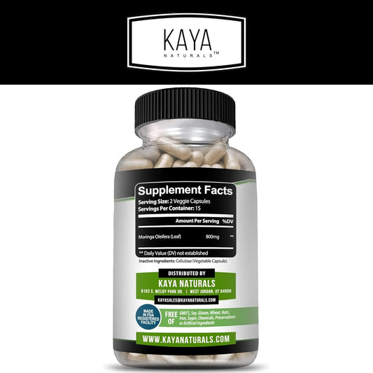Kaya Naturals Moringa Leaf Extract - Complete Greens Superfood Supplement - Pure Miracle Tree Moringa - Boost Energy Naturally - Nutrient Dense Vitamins For Adult - 30 Veggie Count